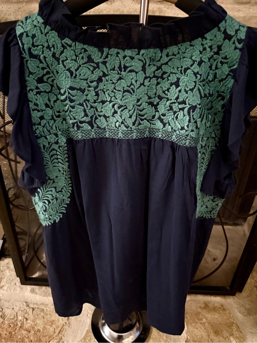 J Marie Mexican top navy Teal Large Game-day blue L - Picture 3 of 4